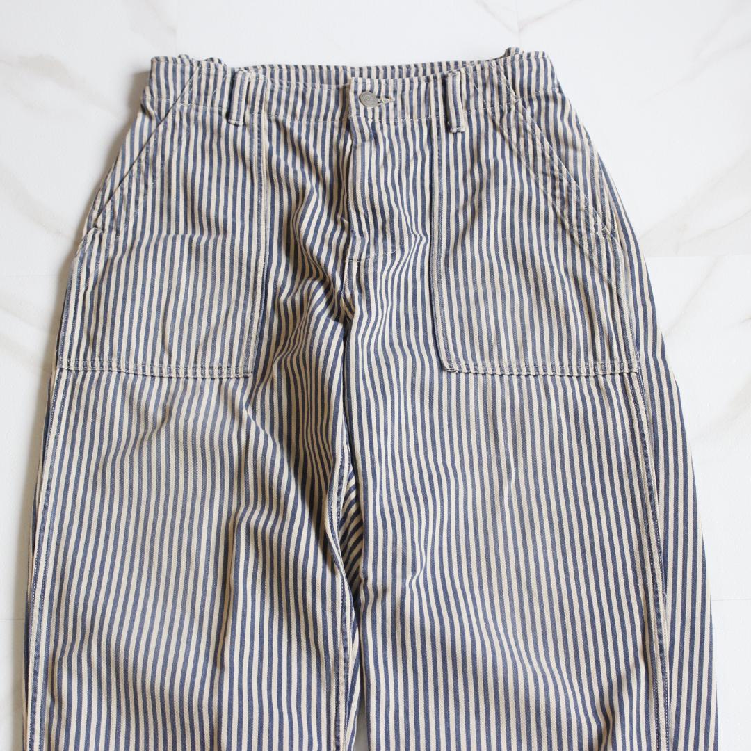 【美品】45R モンプデニムの908ベイカーパンツ Sサイズ R刺繡 ストライプ