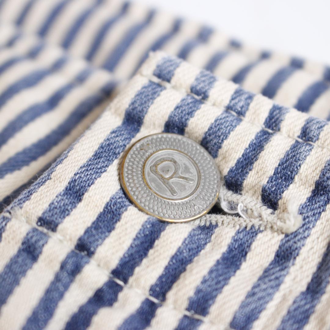 【美品】45R モンプデニムの908ベイカーパンツ Sサイズ R刺繡 ストライプ