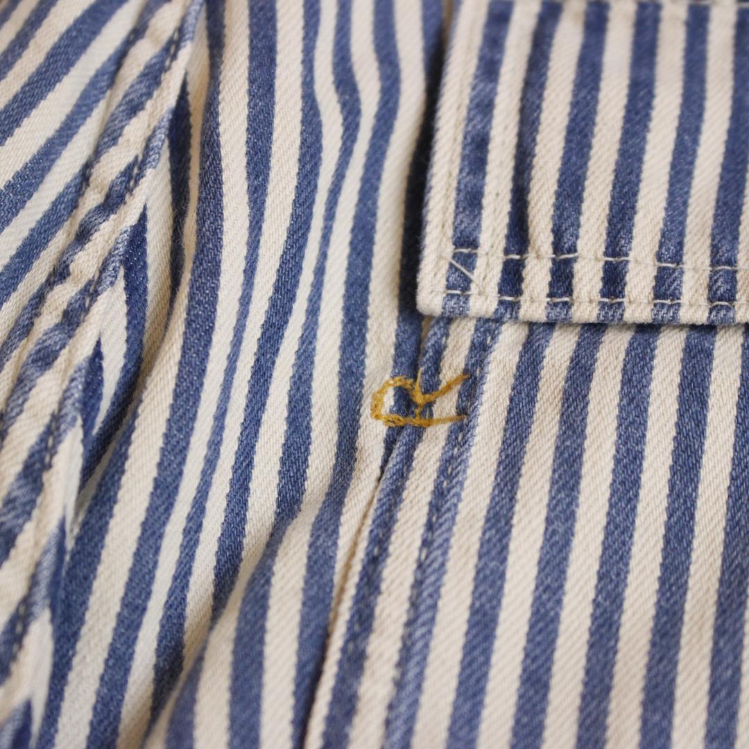 【美品】45R モンプデニムの908ベイカーパンツ Sサイズ R刺繡 ストライプ