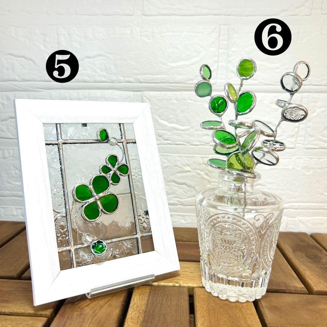 ステンドグラス(ハンドメイド) 6点おまとめ 色鉛筆、ハウス、パネル、一輪挿し