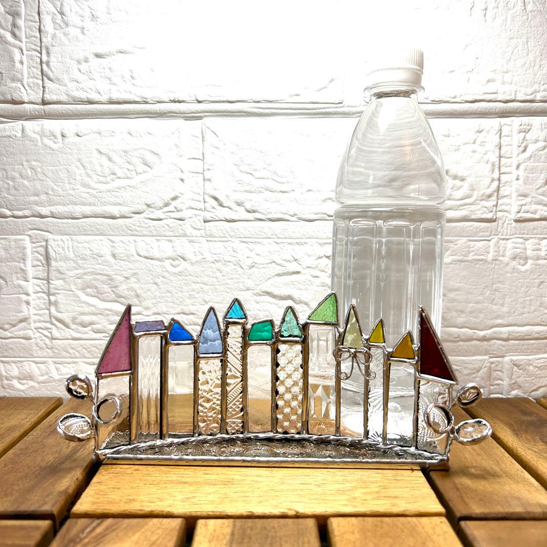 ステンドグラス(ハンドメイド) 6点おまとめ 色鉛筆、ハウス、パネル、一輪挿し