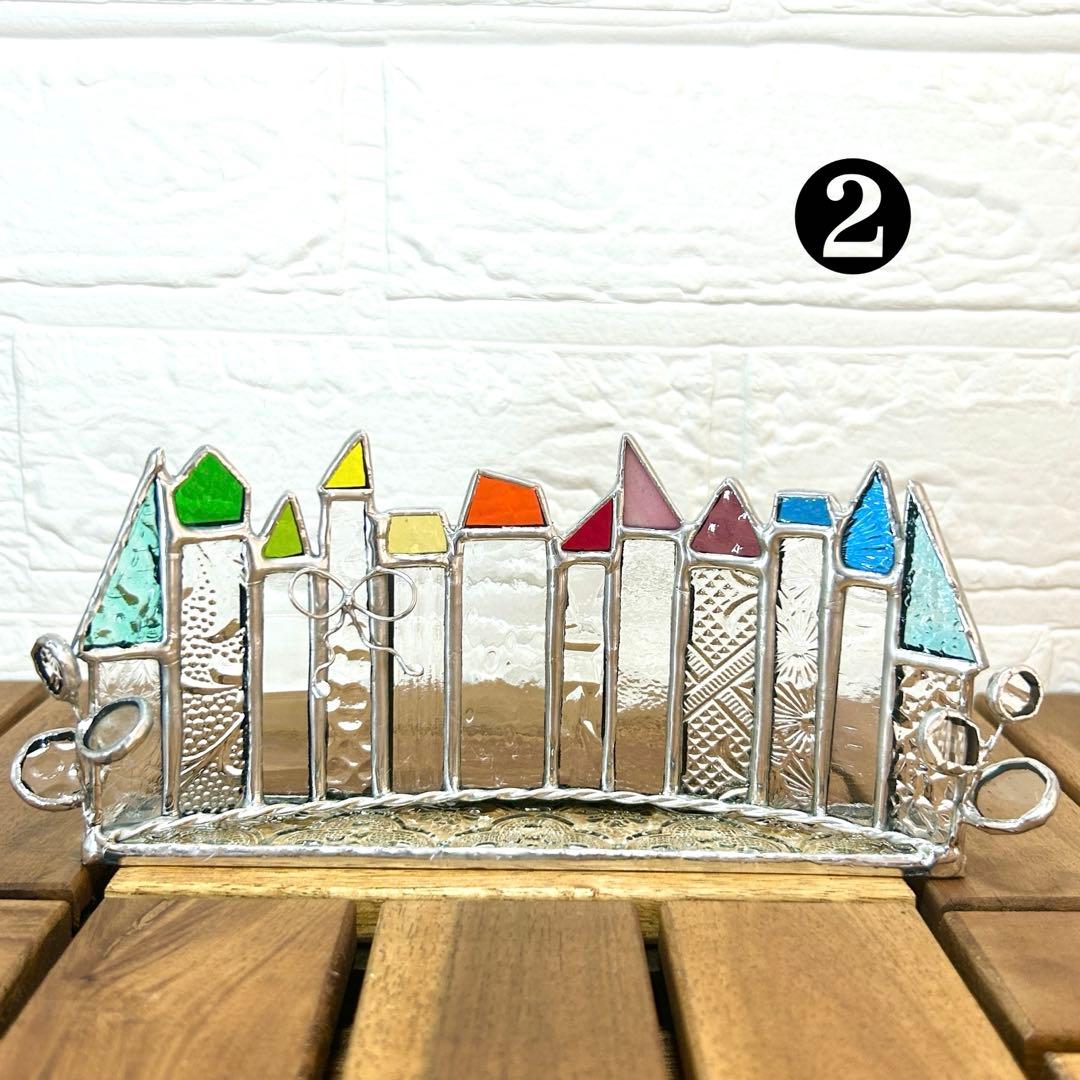 ステンドグラス(ハンドメイド) 6点おまとめ 色鉛筆、ハウス、パネル、一輪挿し