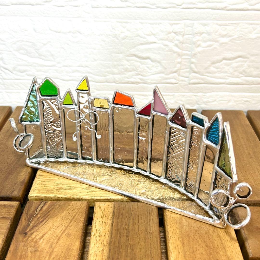 ステンドグラス(ハンドメイド) 6点おまとめ 色鉛筆、ハウス、パネル、一輪挿し