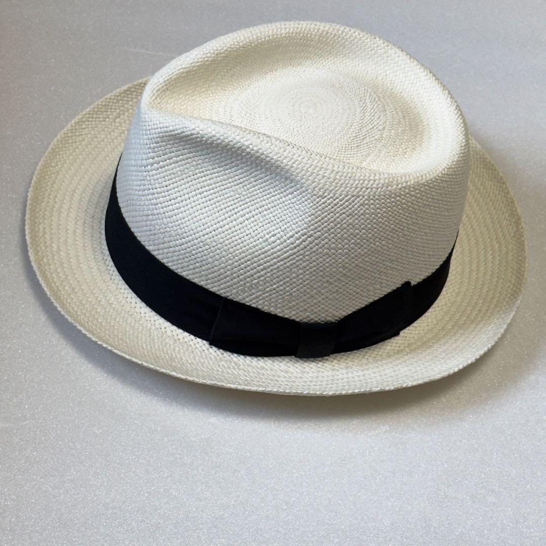 KNOX NEW YORK／パナマハット 59cm オフホワイト×ブラックリボン