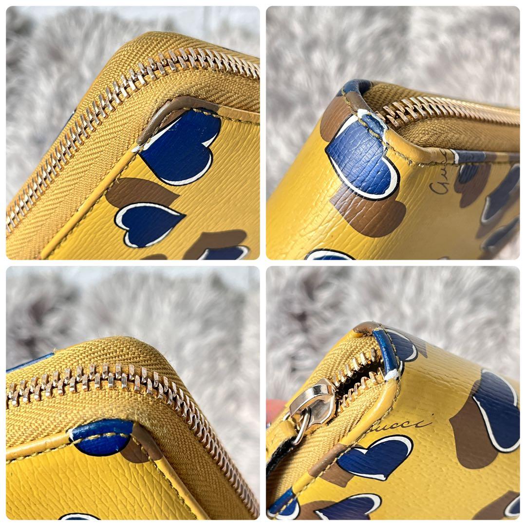 良品✨GUCCI ラウンドファスナー　マルチデザイン　ハートロゴ　長財布　からし