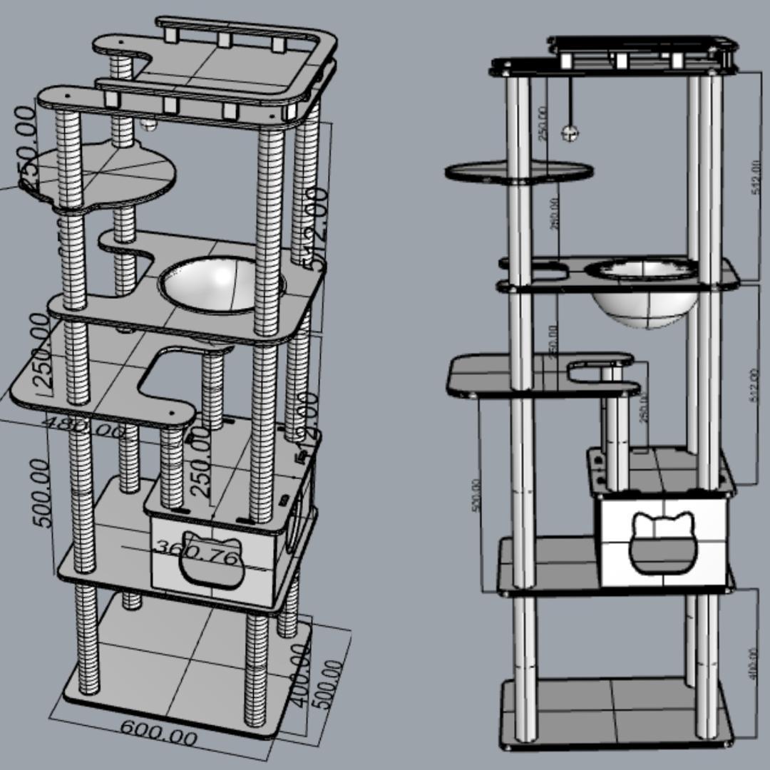 アウトレット キャットタワー 木製 宇宙船　展望台　多頭飼い 大型猫　178cm