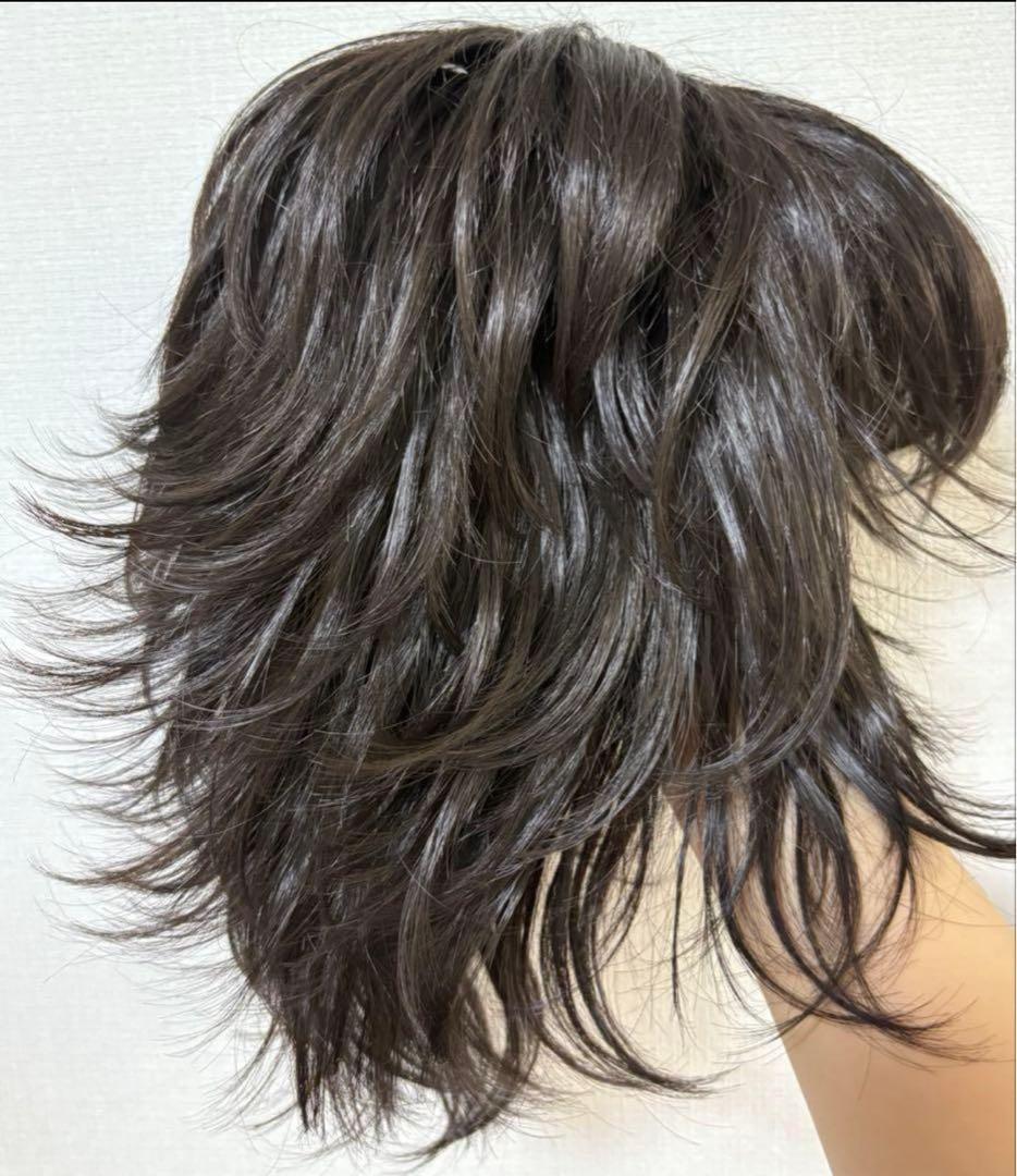 医療用 フルウィッグ ダークブラウン ブラウンブラック ショートヘア レイヤー