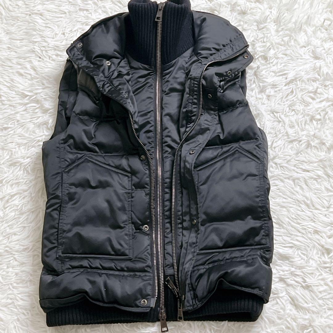AKM ダウンベスト Y2K レザー切替 ギラつき 黒 カシミヤ混　アーカイブ