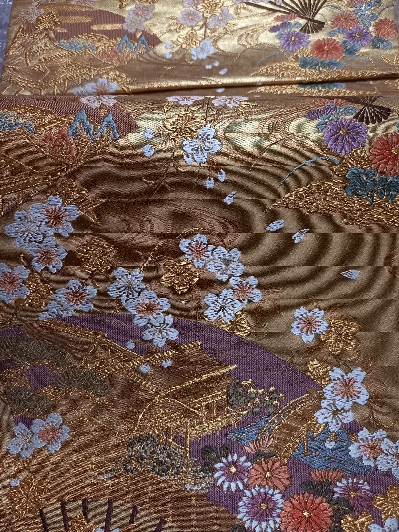 【中古美品】 高級 正絹 本金宝寿 六通 袋帯 御所車