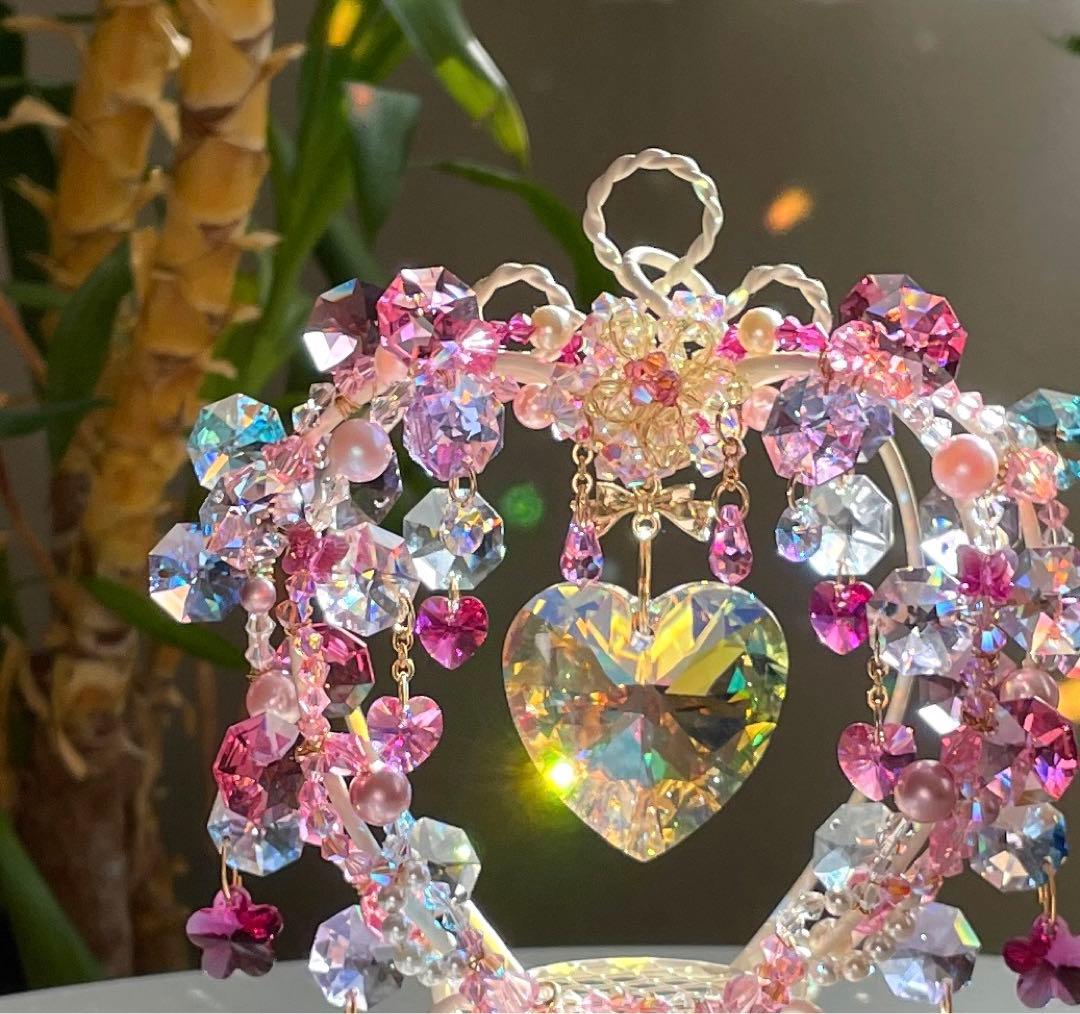 サンキャッチャー スワロフスキー ハート40mm ハートスタンド小