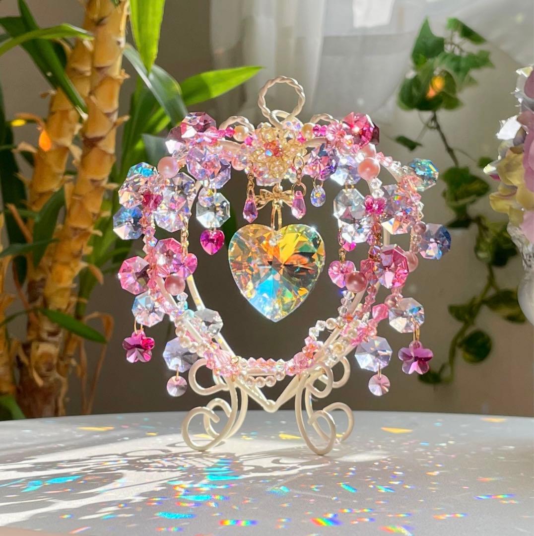 サンキャッチャー スワロフスキー ハート40mm ハートスタンド小