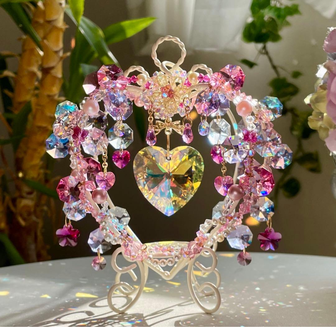 サンキャッチャー スワロフスキー ハート40mm ハートスタンド小