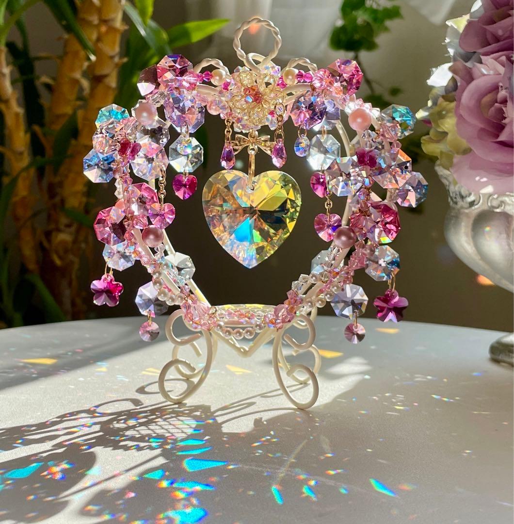 サンキャッチャー スワロフスキー ハート40mm ハートスタンド小