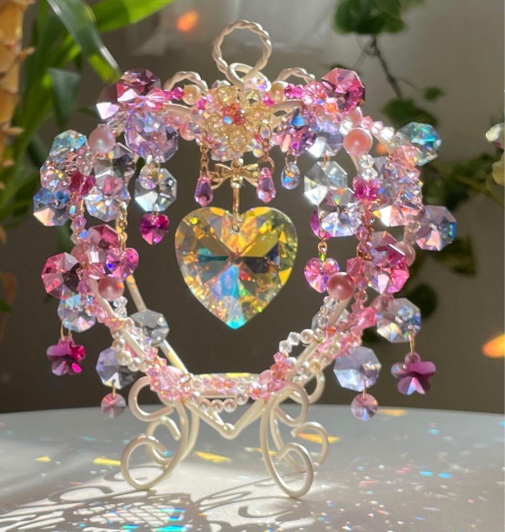 サンキャッチャー スワロフスキー ハート40mm ハートスタンド小