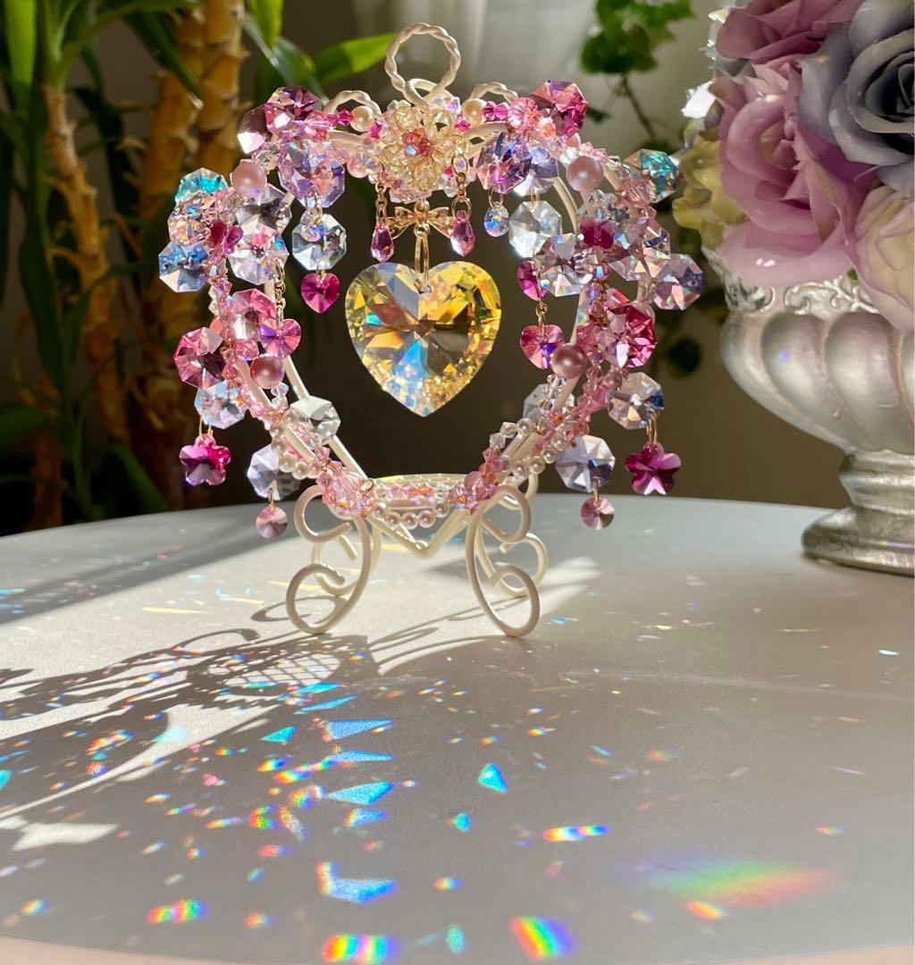 サンキャッチャー スワロフスキー ハート40mm ハートスタンド小