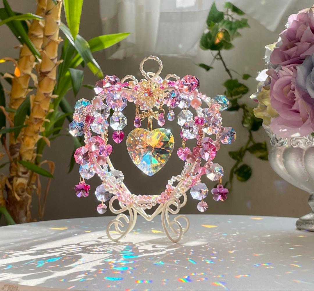 サンキャッチャー スワロフスキー ハート40mm ハートスタンド小