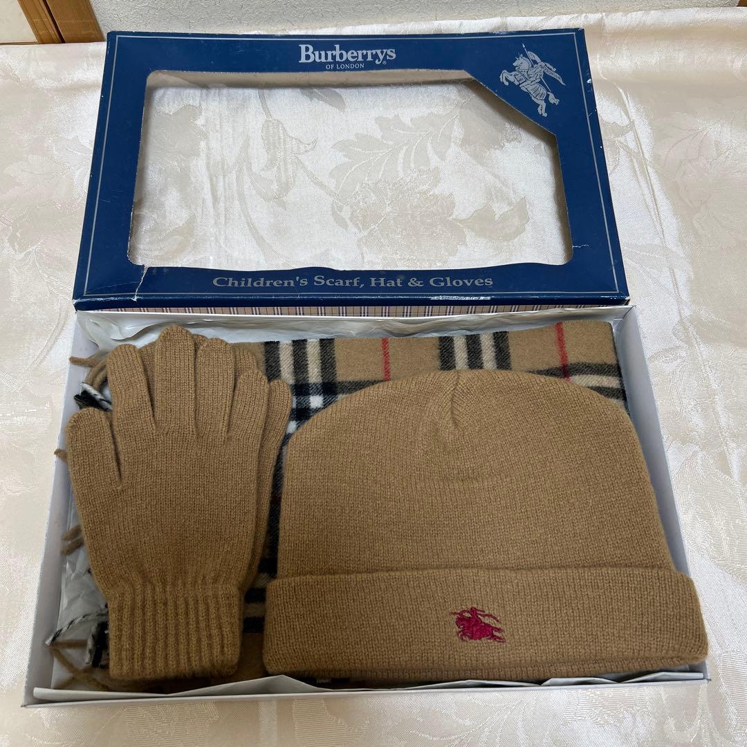バーバリーキッズジュニア　マフラー、ニットキャップ 、手袋 3点セット　キャメル