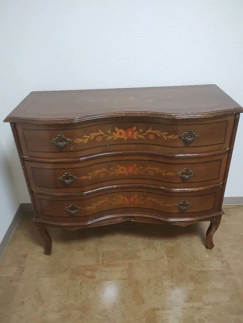 チェスト 3段 猫足 ブラウン 木目 イタリア家具 アンティーク調 ヴィンテージ