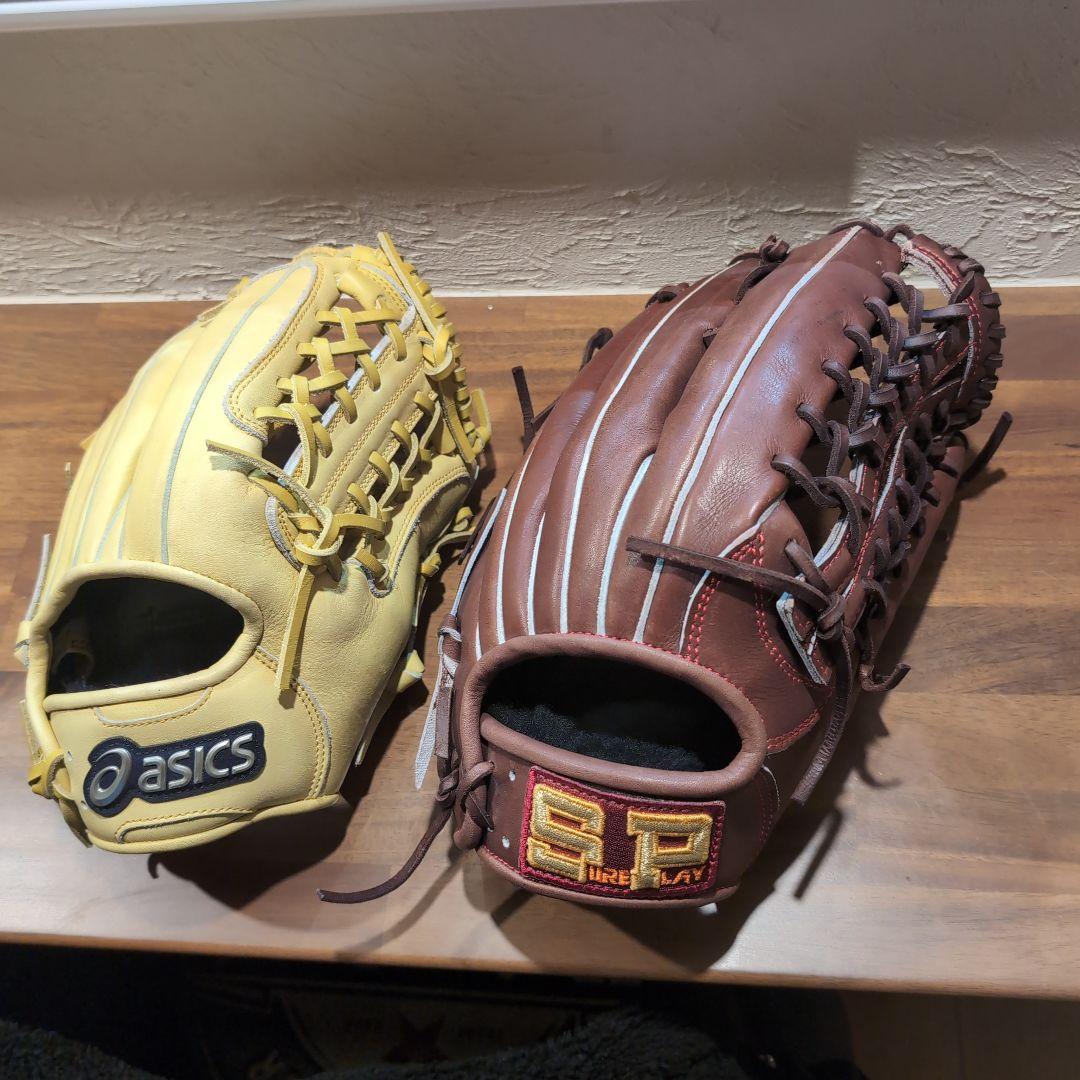 ASICS イエローグローブ & E.T. ブラウングローブ