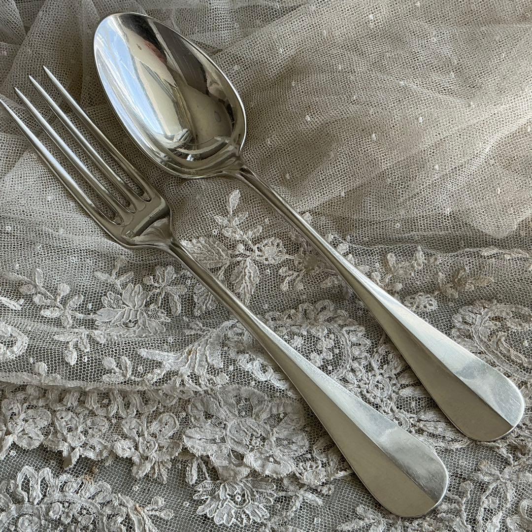 【D-１】フランスアンティーク　すずらん　スプーン＆フォーク　1組　モノグラム