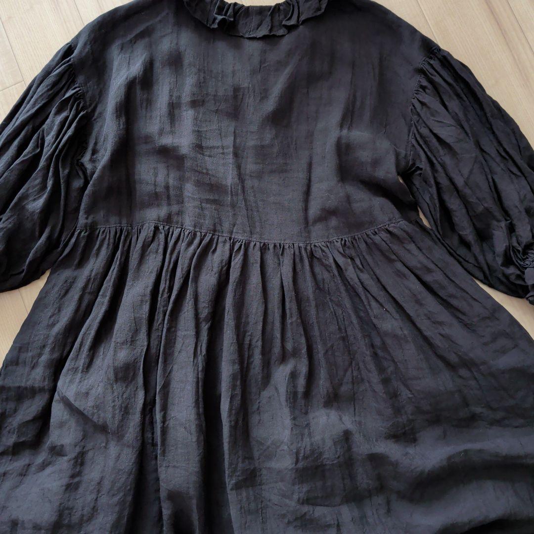 ハンドメイド作家さま☆リネン ドロップショルダーボリュームpuffワンピース