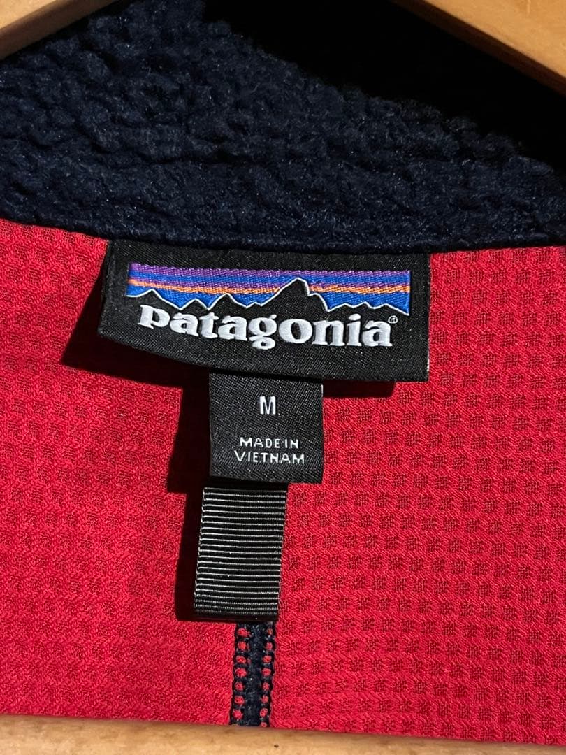 patagonia フリースベスト M ネイビー/レッド レトロX