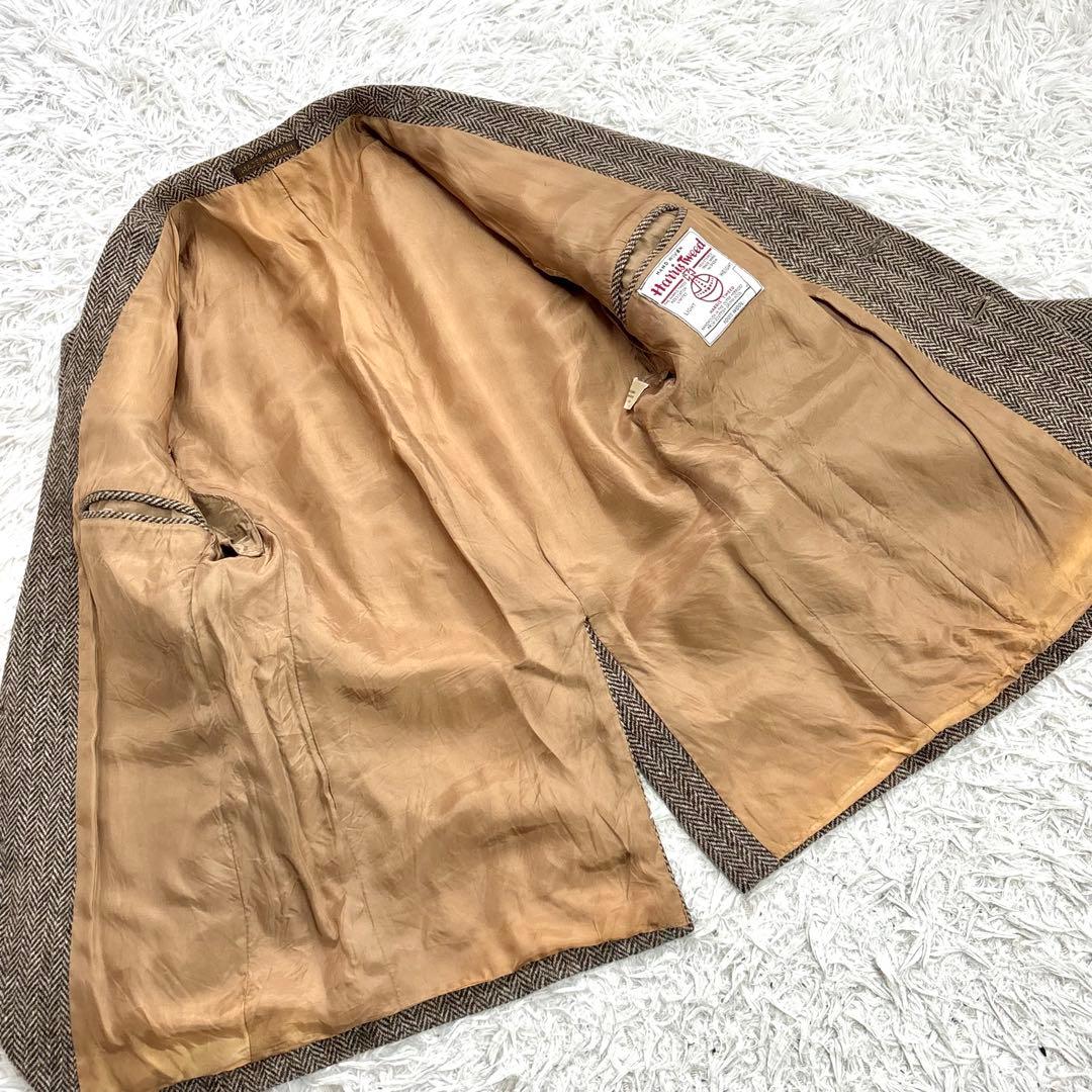 ✨美品✨ハリスツイード テーラード くるみボタン ヘリンボーン ブラウン