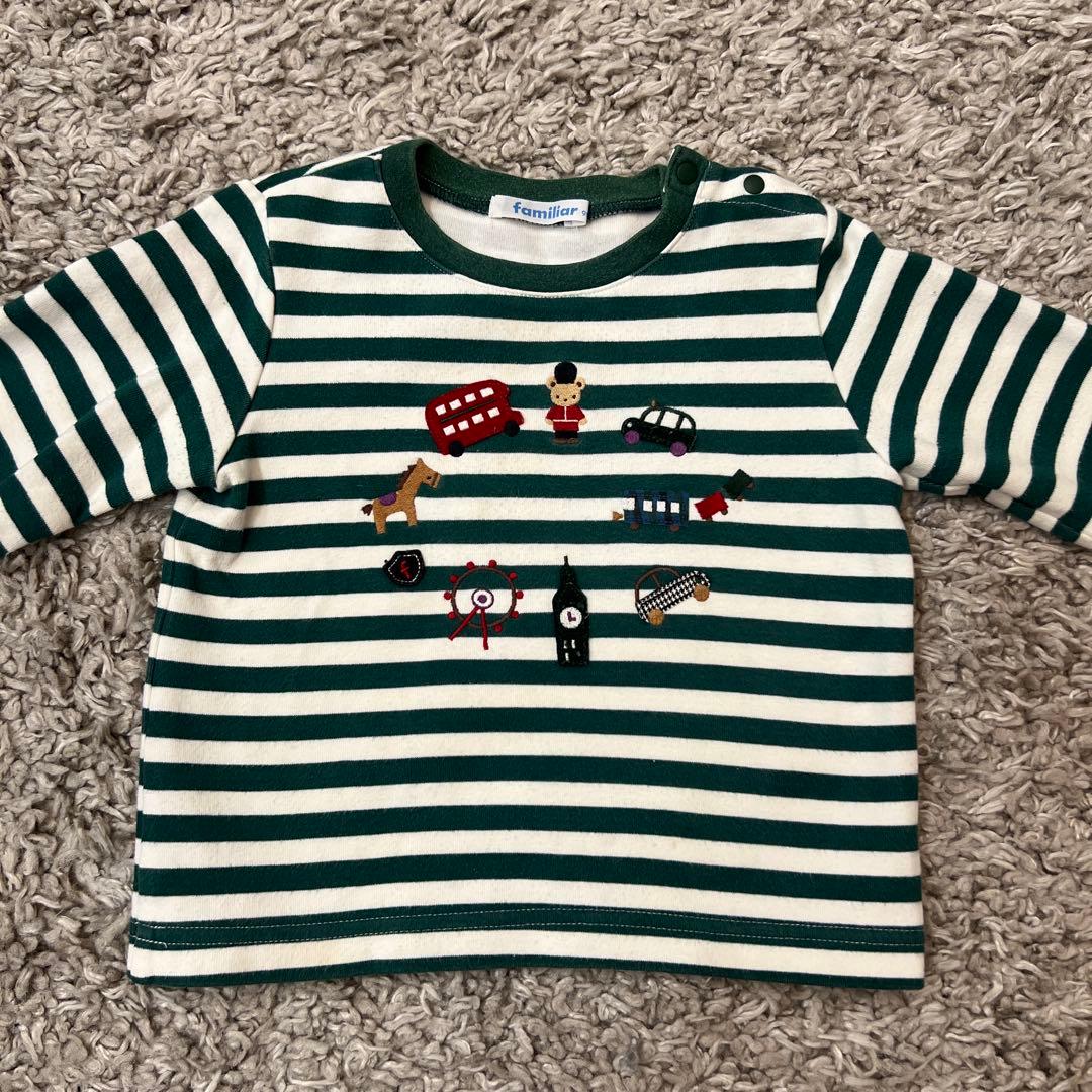 familiar 90cm 長袖カットソー・ファミリアチェックズボンセット