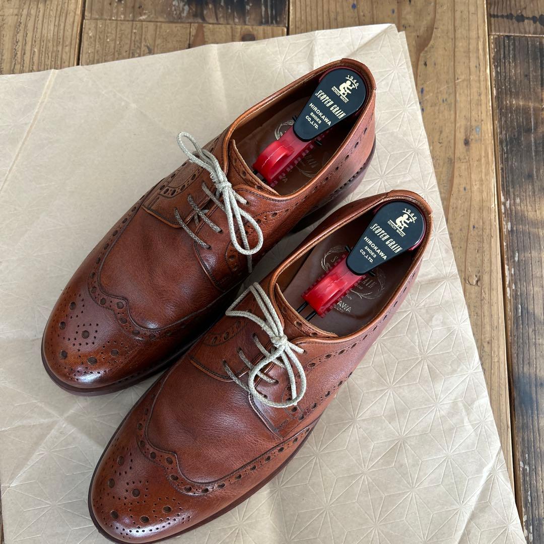 【美品】スコッチグレイン　ウィングチップ ブラウンレザー ドレスシューズ