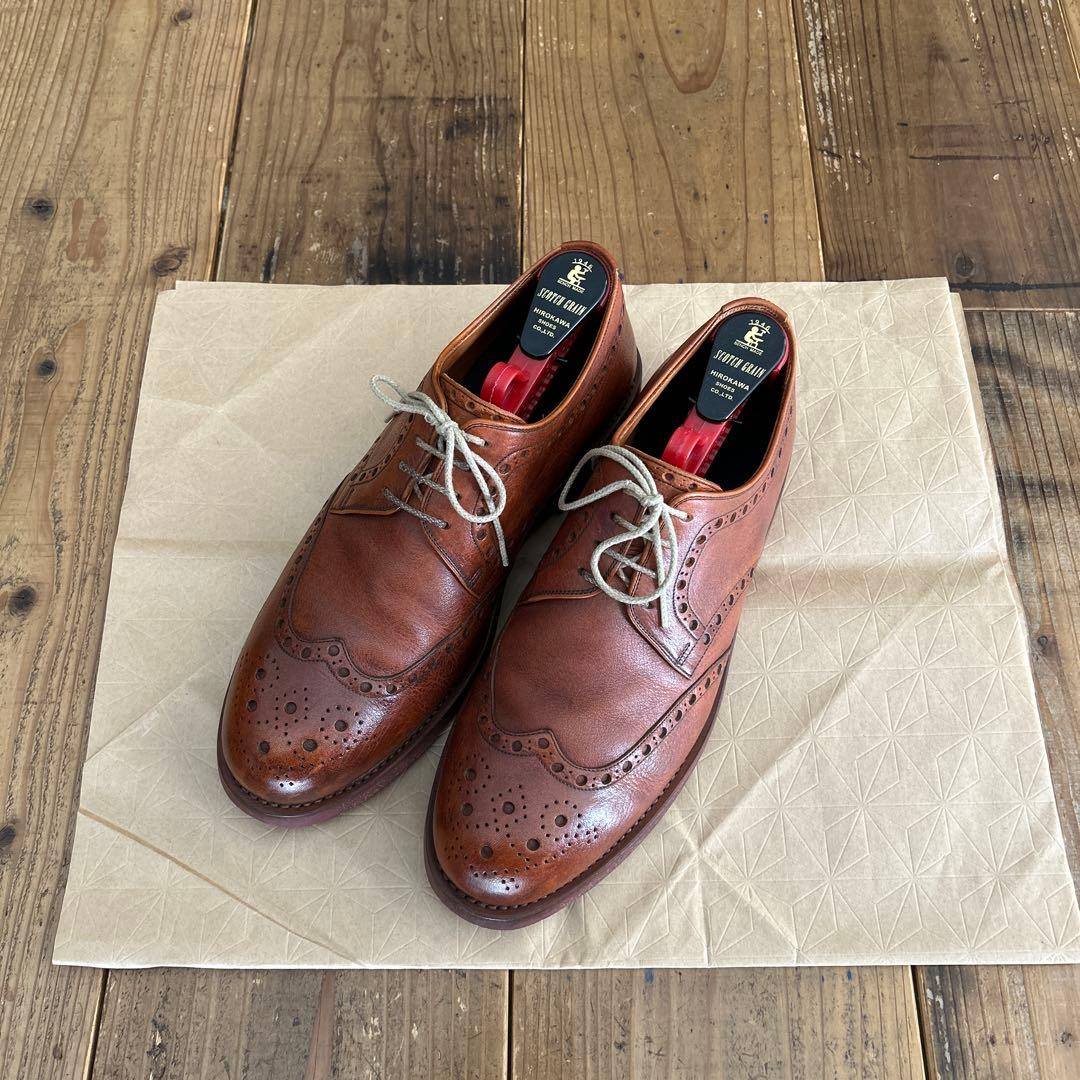 【美品】スコッチグレイン　ウィングチップ ブラウンレザー ドレスシューズ