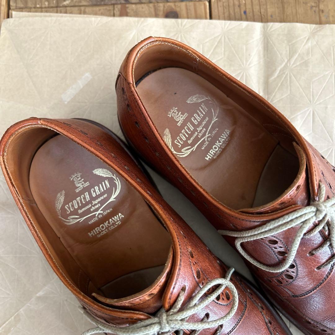 【美品】スコッチグレイン　ウィングチップ ブラウンレザー ドレスシューズ