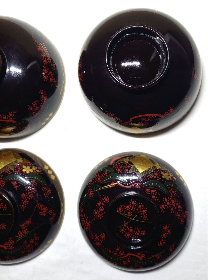 【雑誌掲載品】東北古漆器　秀衡塗　金箔/色漆　会津箔椀　江戸時代後期　3個セット