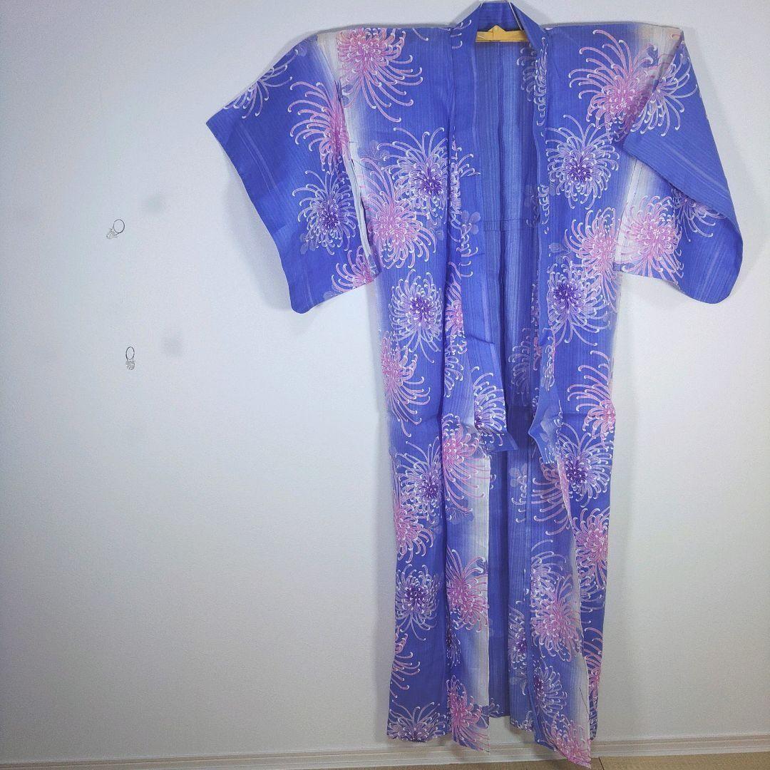 レディース　浴衣　セット　身丈155cm　紫　花柄　作り帯　ピンク　ラメ