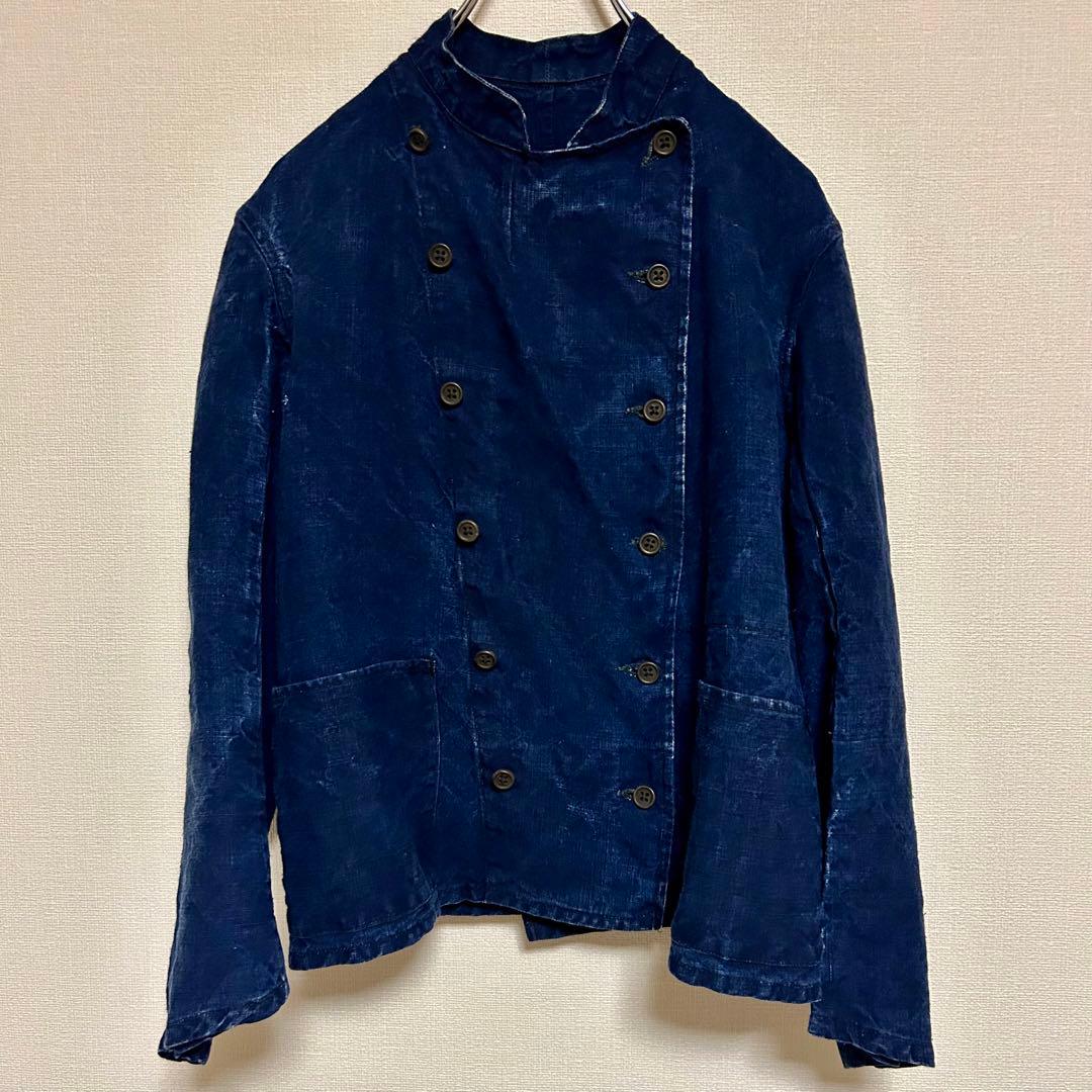 【極美品】 ビンテージ インディゴリネン ダブルブレスト メカニック ジャケット