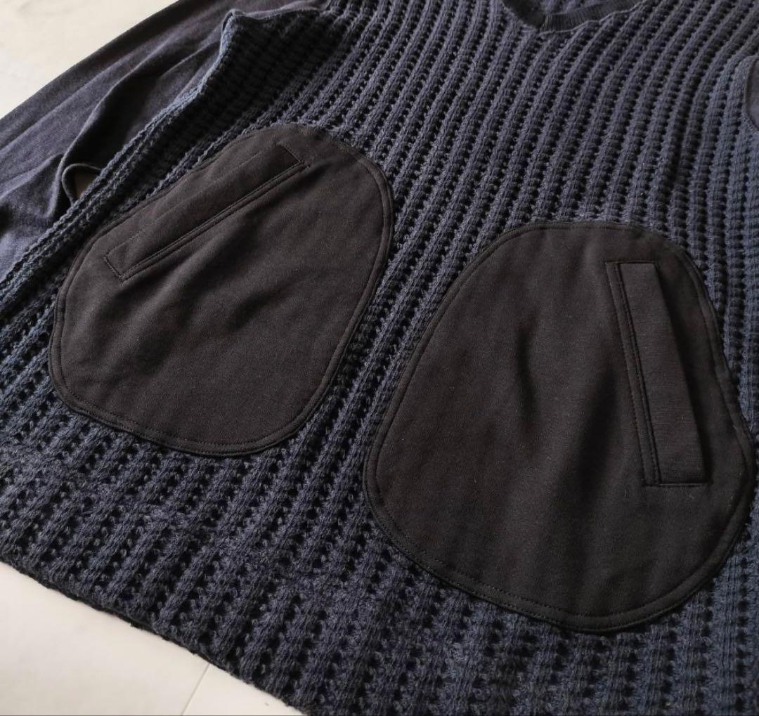 コムデギャルソンオム 16AW 異素材ドッキングワッフルニットセーター M