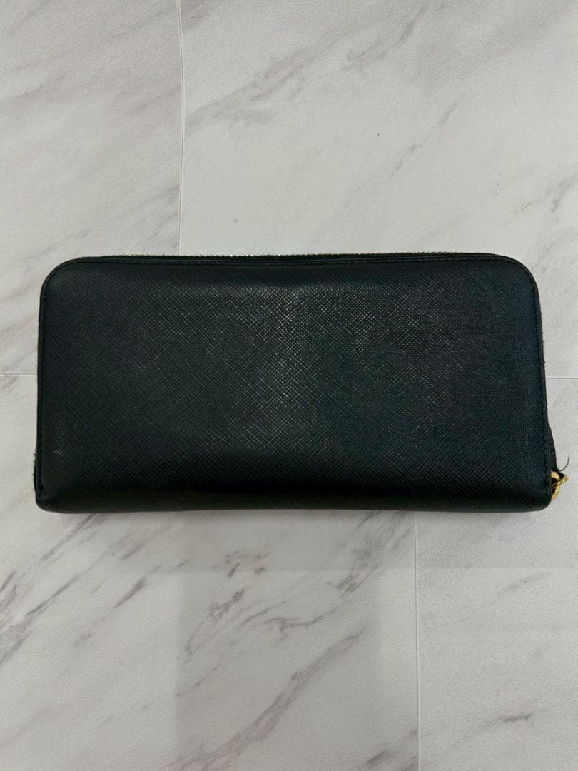 プラダ 長財布 ファスナー サファイアーノレザー ゴールド 黒 箱 ギャラあり