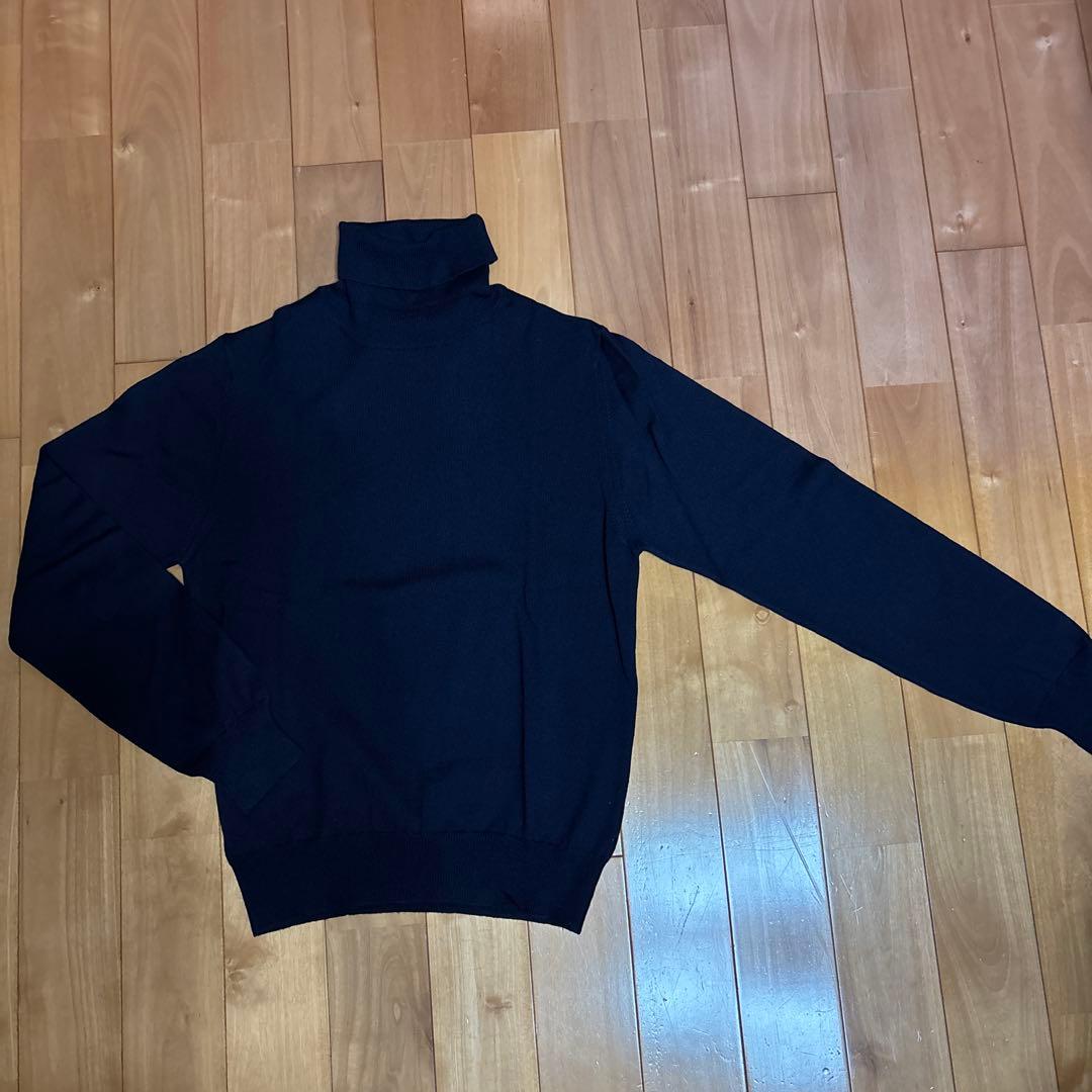 BEAMS F メリノウール タートルネックニット ネイビー 44イタリア製