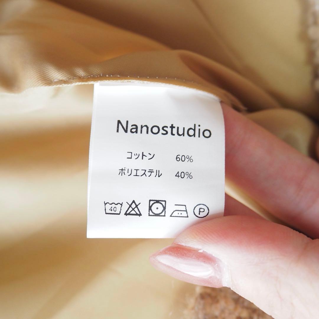 美品 ナノスタジオ ノーカラー ツイード ジャケット 金ボタン ベージュ