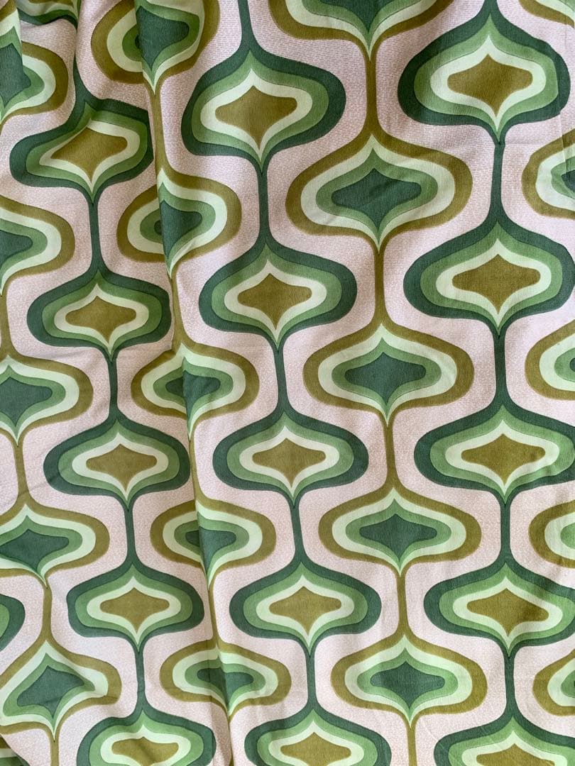 ミッドセンチュリー★ビンテージ カーテン 2枚組★レトロ グリーン 幾何学