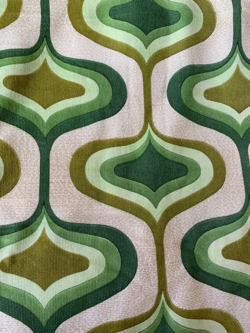 ミッドセンチュリー★ビンテージ カーテン 2枚組★レトロ グリーン 幾何学