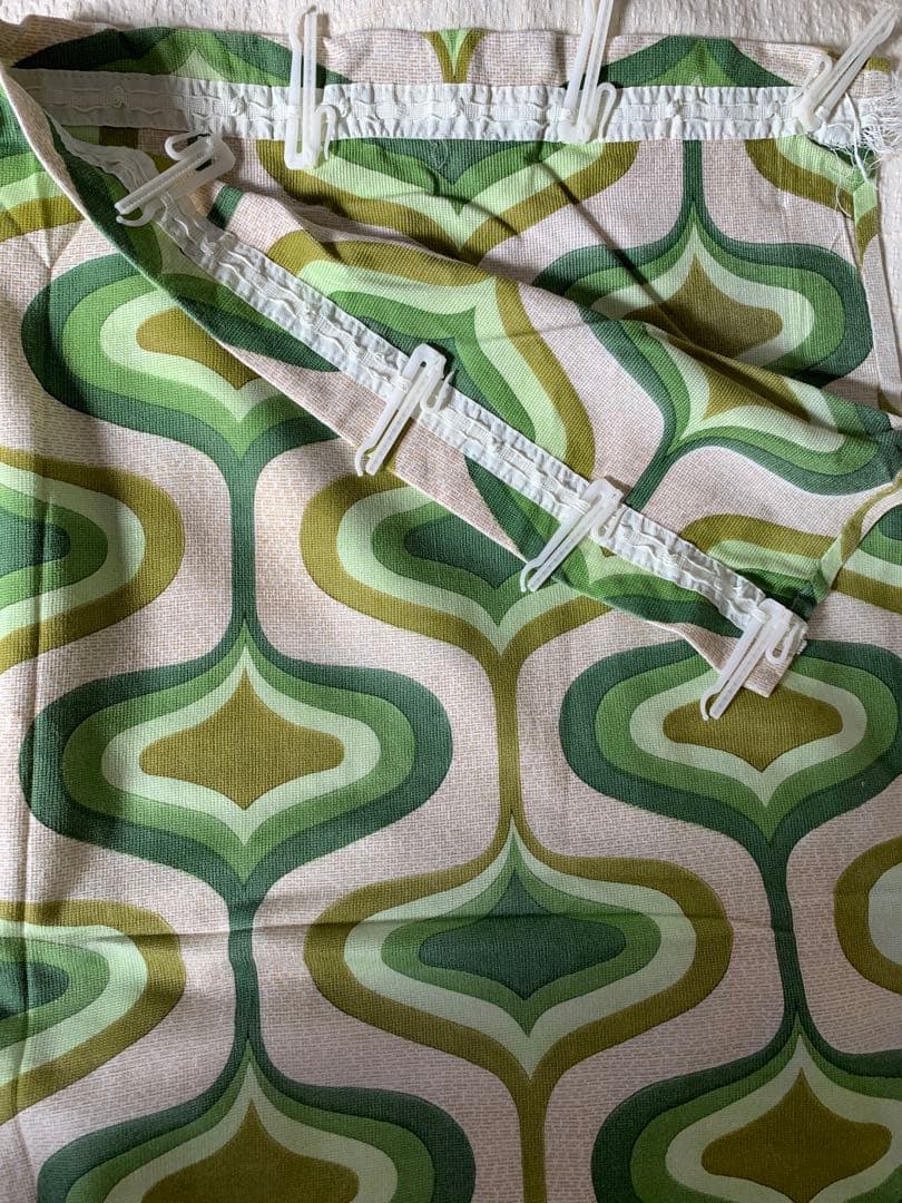 ミッドセンチュリー★ビンテージ カーテン 2枚組★レトロ グリーン 幾何学