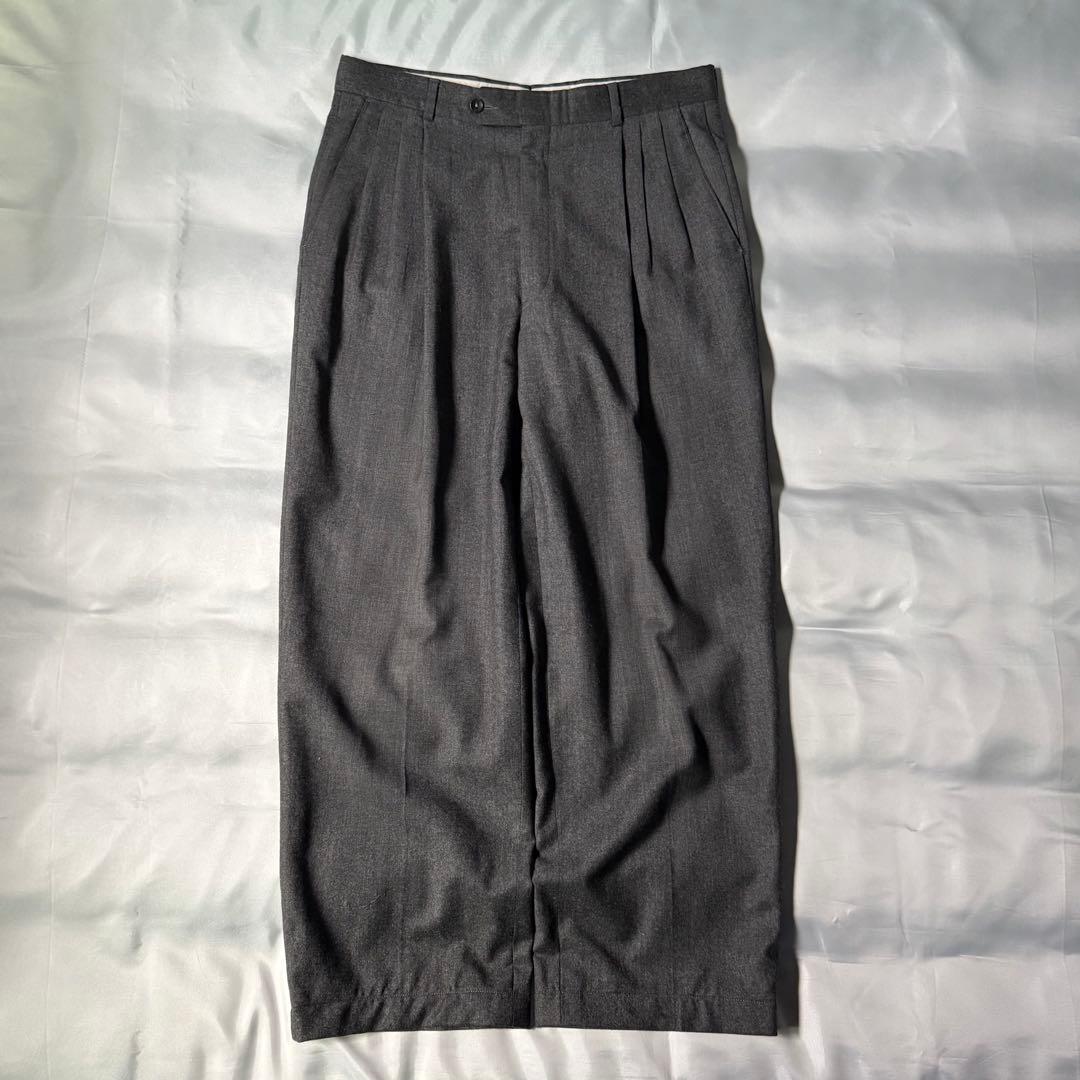 80s vintage USA製 スリータック グレー ウール ワイドスラックス