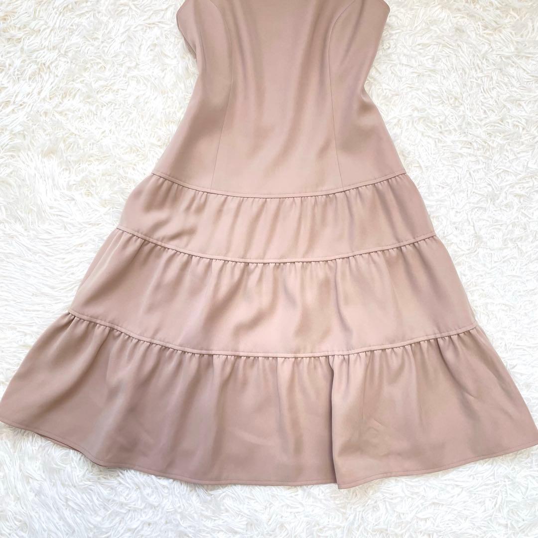 美品✨️ルネ ひざ丈ワンピース ティアード ノースリーブ ピンクベージュ 36