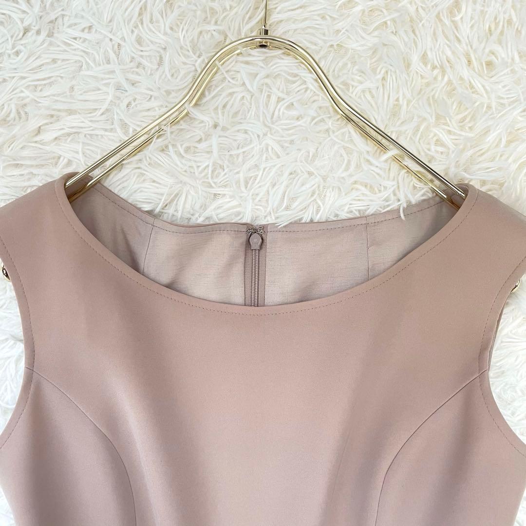 美品✨️ルネ ひざ丈ワンピース ティアード ノースリーブ ピンクベージュ 36