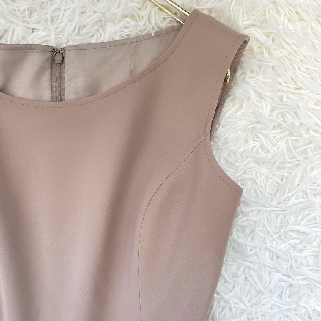 美品✨️ルネ ひざ丈ワンピース ティアード ノースリーブ ピンクベージュ 36