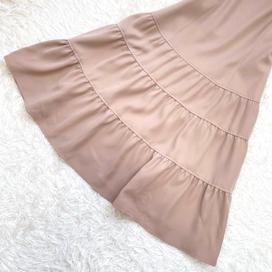 美品✨️ルネ ひざ丈ワンピース ティアード ノースリーブ ピンクベージュ 36