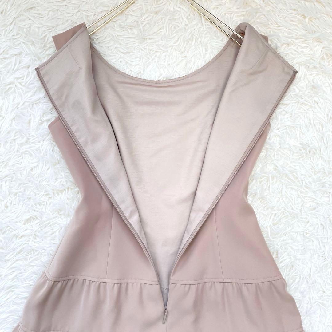 美品✨️ルネ ひざ丈ワンピース ティアード ノースリーブ ピンクベージュ 36