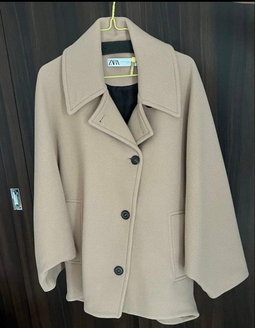 値下げ　ZARA オーバーサイズウールコート ショート　ベージュ