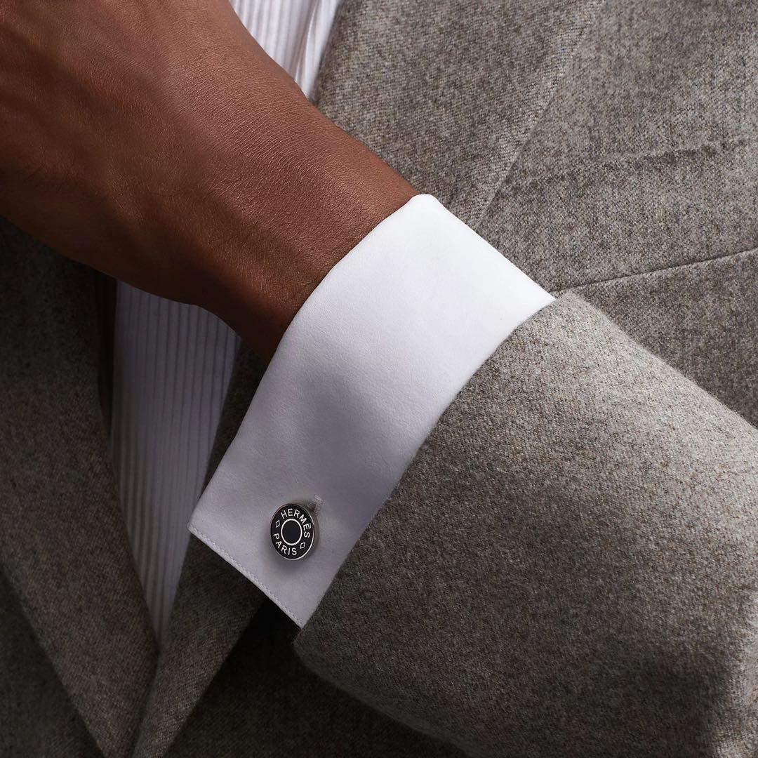 【正規品・付属品完備】HERMES カフリンクス リコル2 シルバー×ネイビー