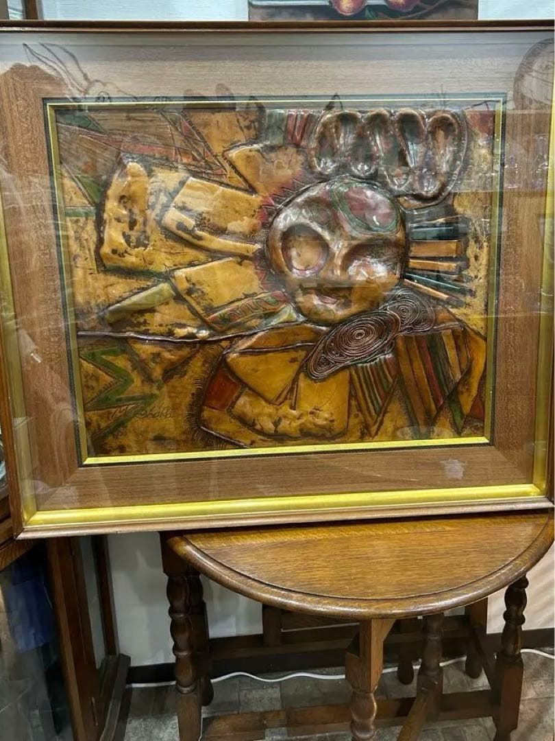 ヴィンテージ 革のレリーフアート M.Ohara サイン入り 壁掛けアート